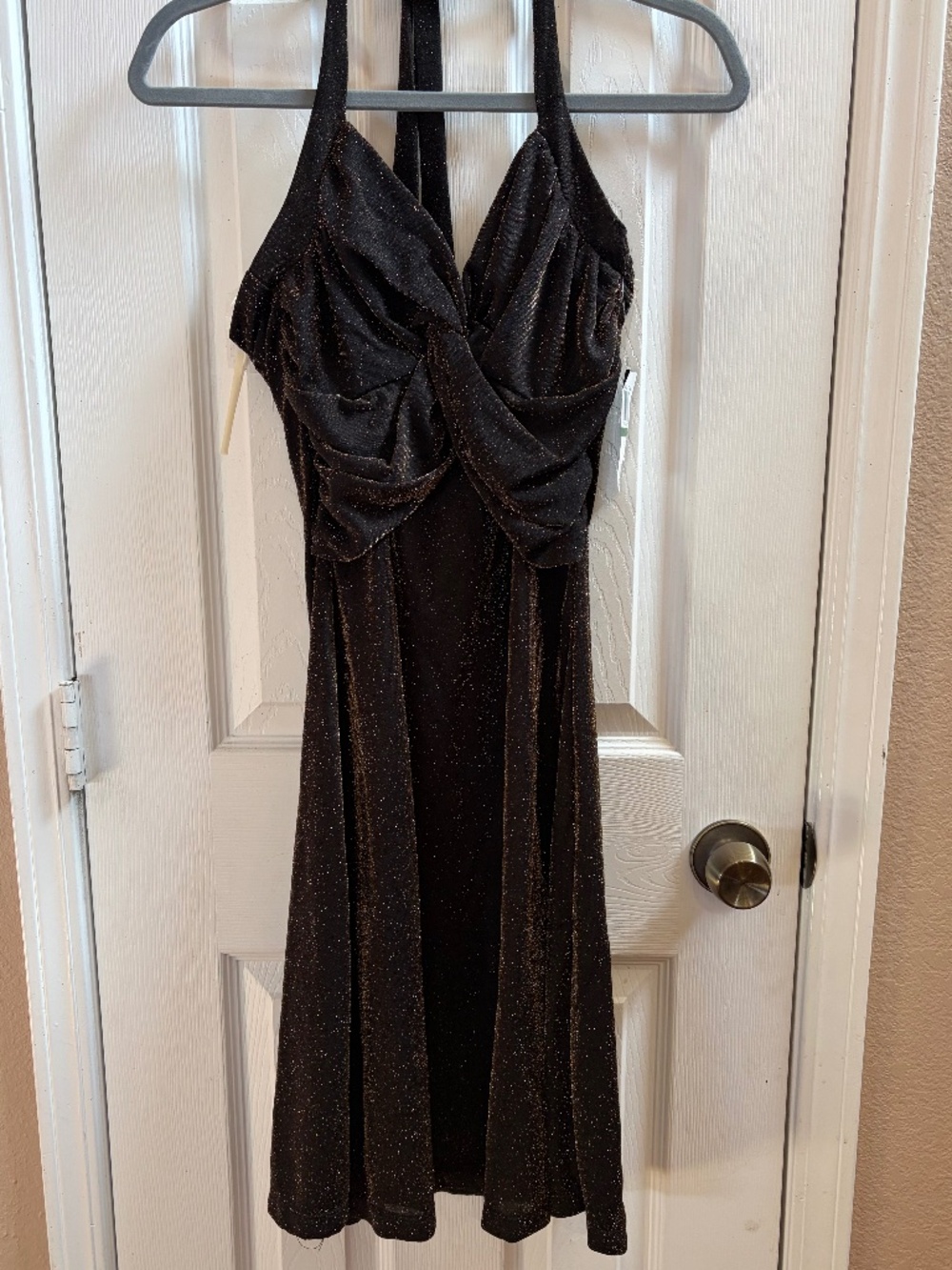 Black sparkle halter top dress
